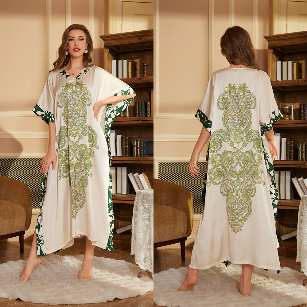 B29-Women's home clothes seamless short-sleeved trousers ice-feeling silky suit printed thin pajamas can be worn outside in summer