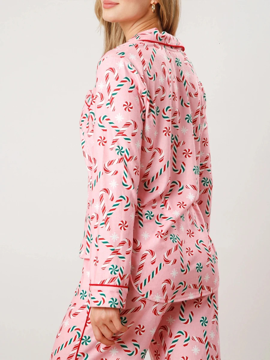 Women s 2 Piece Lounge Set Long Sleeve Reindeer Christmas Tree Print Shirt Flared Pants Pajama Sets for Sleepwear 250103