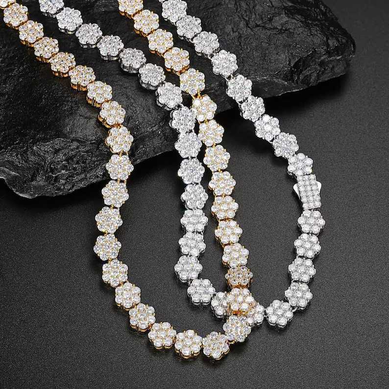 Cluster Iced Out VVS D 9mm Moissanite Tennis Necklace 925 Sterling Silver Hiphop Rapper Moissanite Tennis Chain