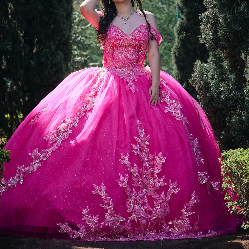 Rose Red Shiny Quinceanera Dresses Ball Gown Sweetheart Sequin Applique Lace Beading Tulle Lace-Up Party Princess Sweet 16 Dress Vestidos 15 XV Anos