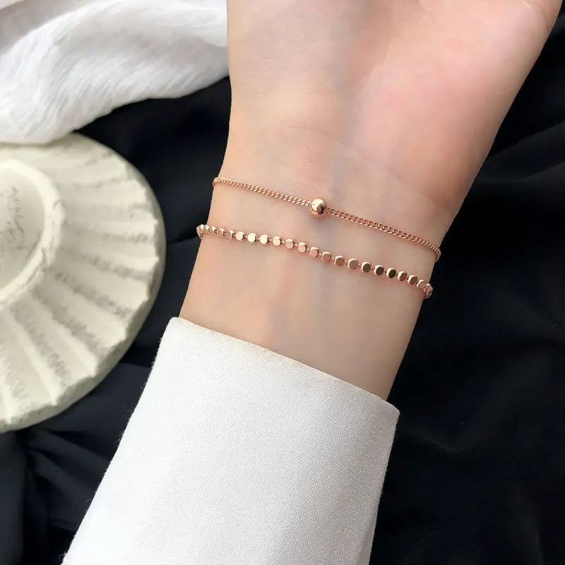 Silvology 925 Sterling Silver Double Layer Flat Round Beads Bracelets for Women Rose Gold Elegant Bracelets 925 Festival Jewelry 250102