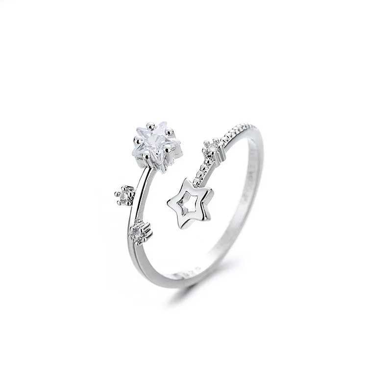 925 Sterling Silver Star Crytal Ring for Women Girl Personality Simple Adjustable Exquisite Jewelry Dropshippipng GiftXJ250104