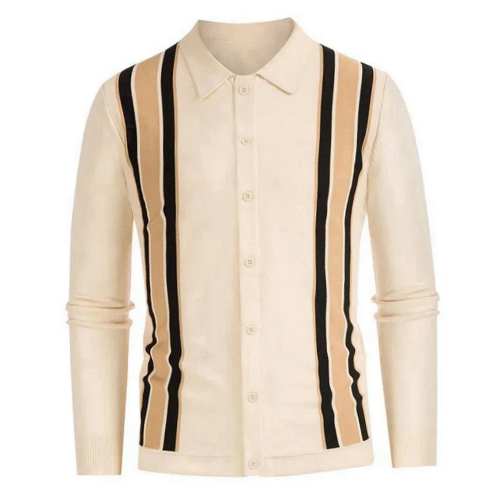 Mens knitted long sleeved polo shirt casual slim fit business polo shirt mens down button casual knitted autumn street clothing 250103