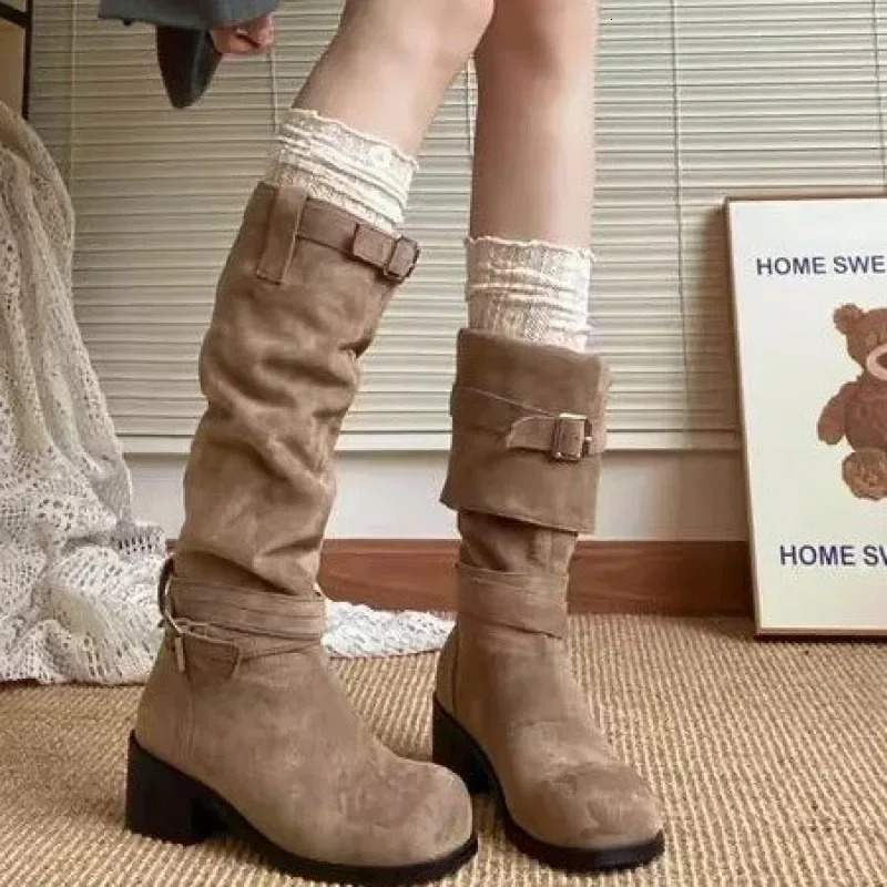 Spring and Autumn Classic Western Boots Womens Coarse Root Long Boots Show Legs Slim and Comfortable Stacking Boots 250103
