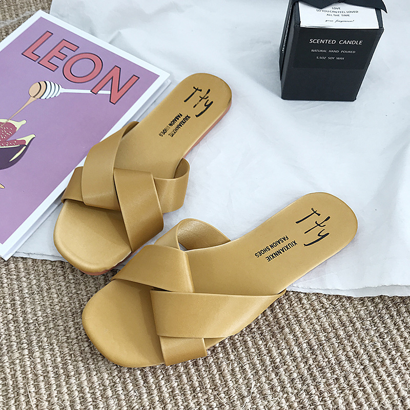 Summer New Ddmywed Cross Flat Bottom One Word Slippers Soft Sole Korean Edition Simple Hundred Outwear Solid Color Chinese Brand Shoes F Ddmysaturn