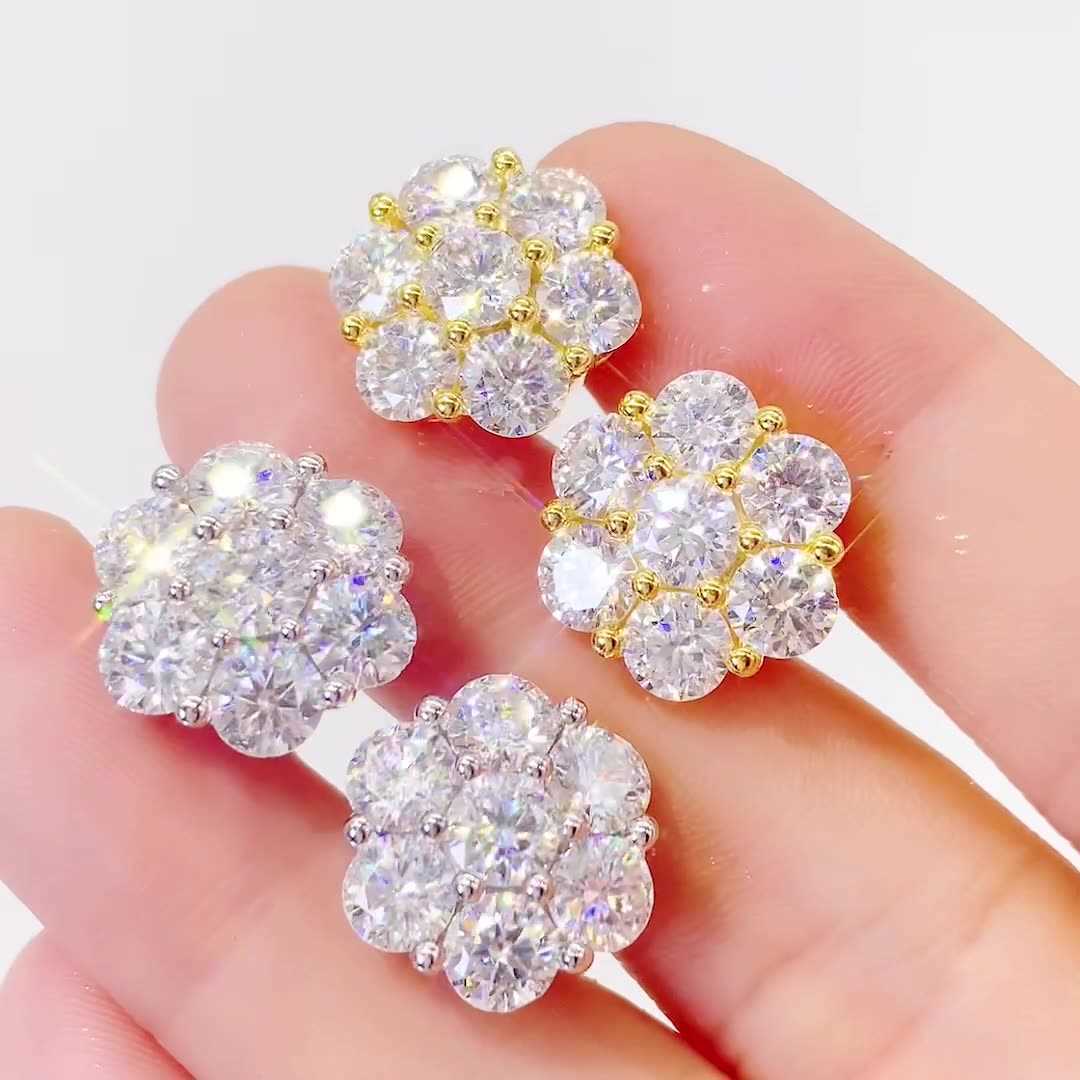 5.0mm Big Flower Moissanite Earrings For Women Iced Out Silver S925 Ear Studs Pass Diamonds Tester Hip Hop Jewelry Big Earrings