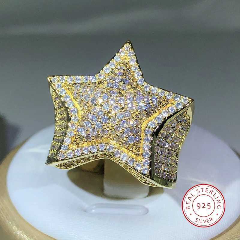 925 Silver Classic Yellow Gold Five Star Zircon Ring For Women Men Big Ring Party Birtay Jewelry GiftXJ250514