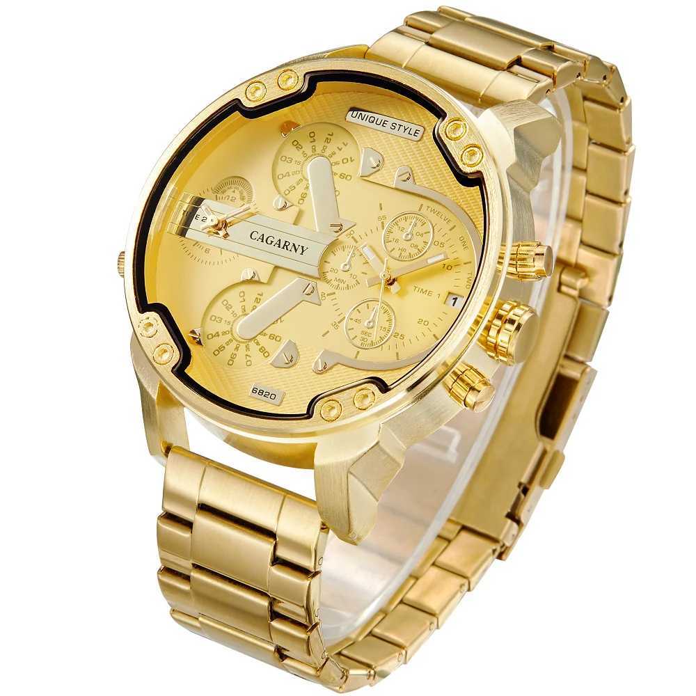 Kagani original large dial 6820 stainless steel mens dual time zone date waterproof fashion casual mens quartz W250104