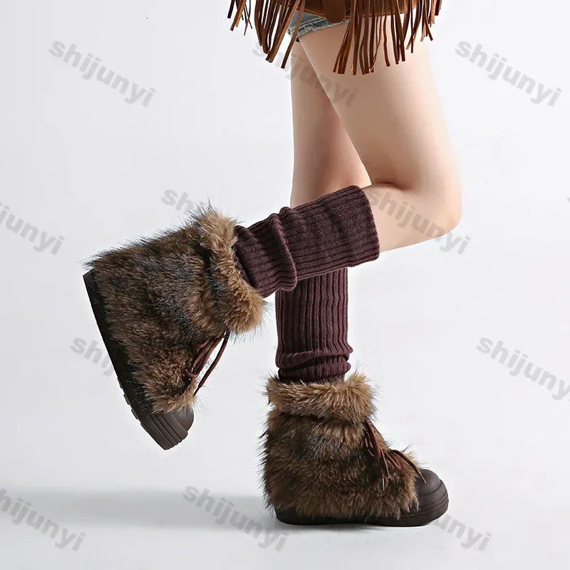 Women Winter Fur Flats Snow Boots Women 2025 Winter Trend Warm Casual Short Plush Boots er Cold-resistant Botas Mujer 250103