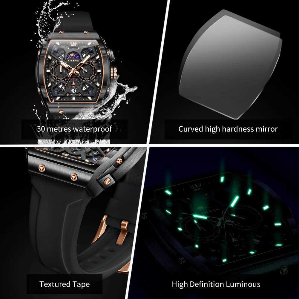 OLEVS 2942 Mens Hollow ES Quartz Waterproof Luminous ES Mens Fashion Design with Sile Str W250104