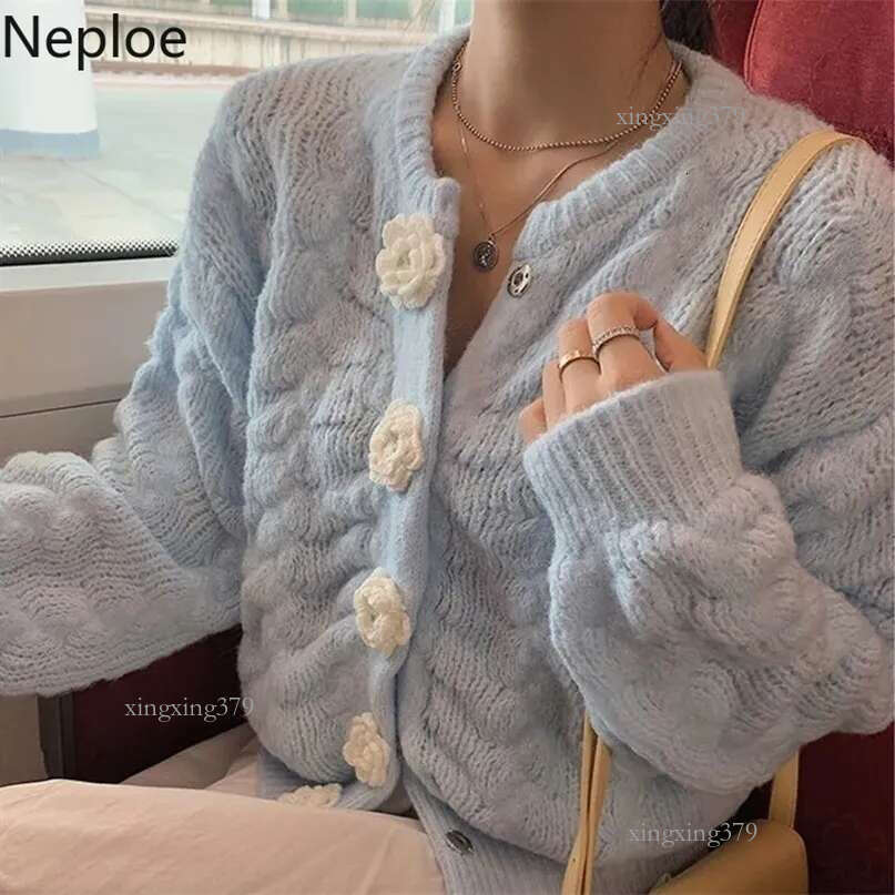 Women's Sweaters Neploe Cropped Sweater Korean Cardigan Crop Top Fashion Sueter Coat Crochet Flower Cardigans Women Knit Pull Femme 221018