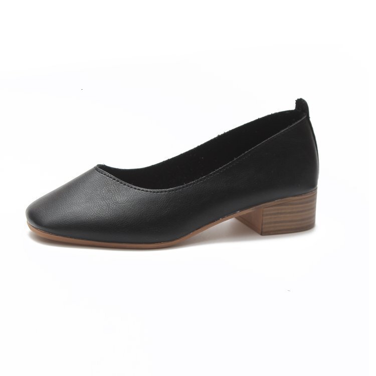 Ddmywed Shallow Mouth New Grandma Soft Leather Single Head Thick Heels Korean Edition Medium Heel Women's Shoes Chinese Brand Shoes F0104-14 ddmy