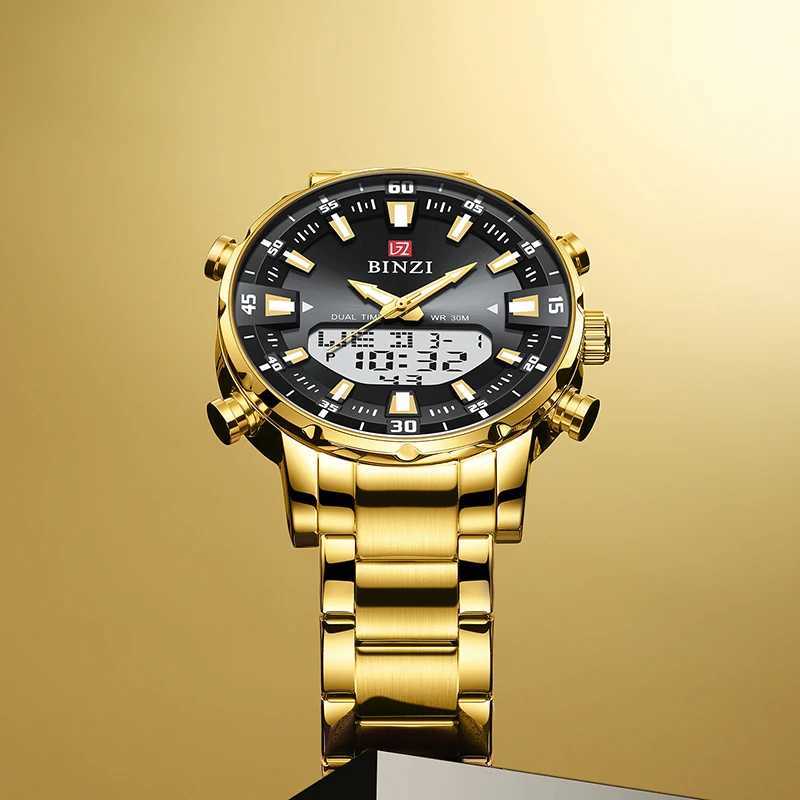 Top luxury mens watch waterproof sports digital mens LED steel military quartz gold large dial clock W250104