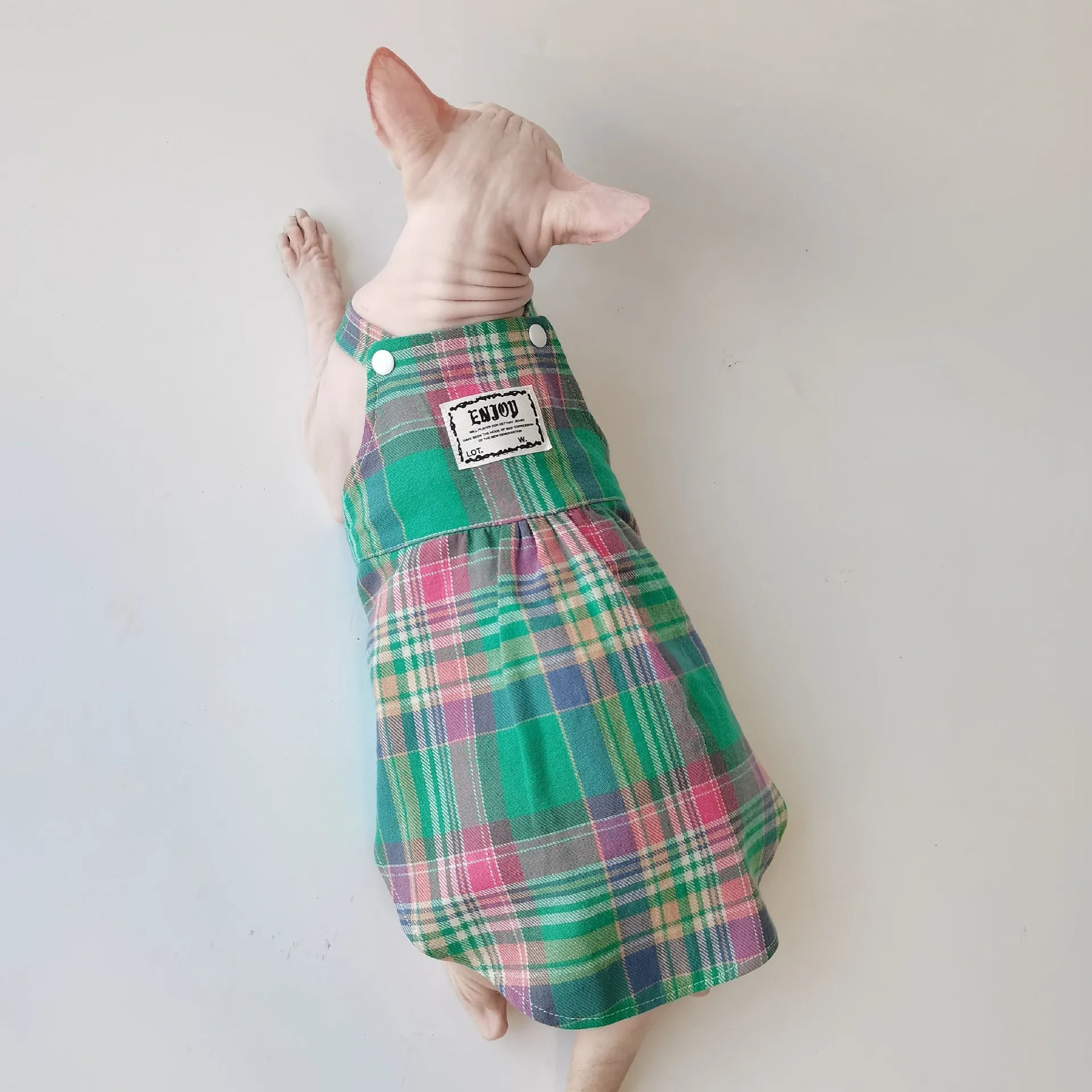 Spring and Summer Sphinx Hairless Cat German Pet Clothes Cotton Plaid Strap Skirt 250103