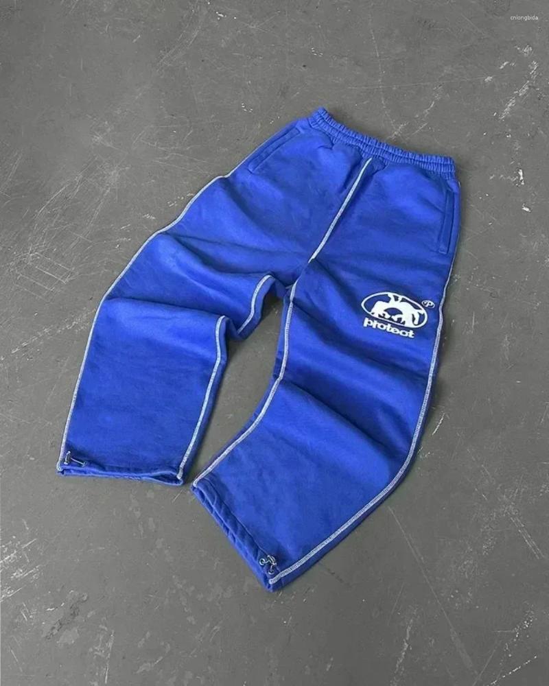 Long Jogging Pants Retro Red Y2K with Letter Patch Embroidery, Loose Elastic Waist Cool Mens Sweatpants