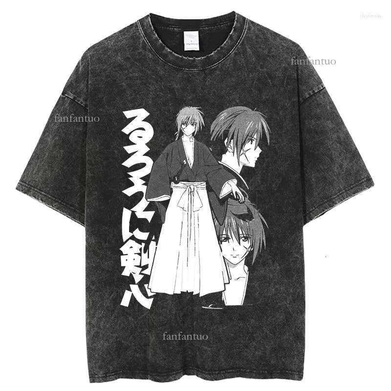 Men's T Shirts 2023 Rurouni Kenshin Hip Hop Streetwear Washed Shirt Harajuku Tshirt Summer Short Sleeve T-Shirt Cotton Casual Tops Tees