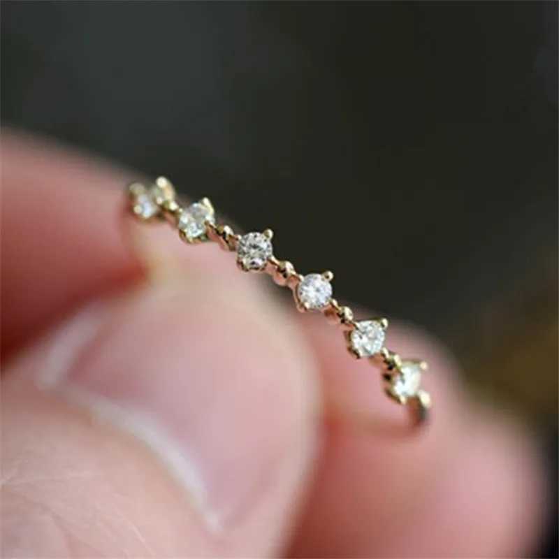 925 Sterling Silver Plating 14k Gold Fashion Simple Pav Diamond Ring Women Exquisite Sweet Wedding Jewelry AccoriesXJ250514