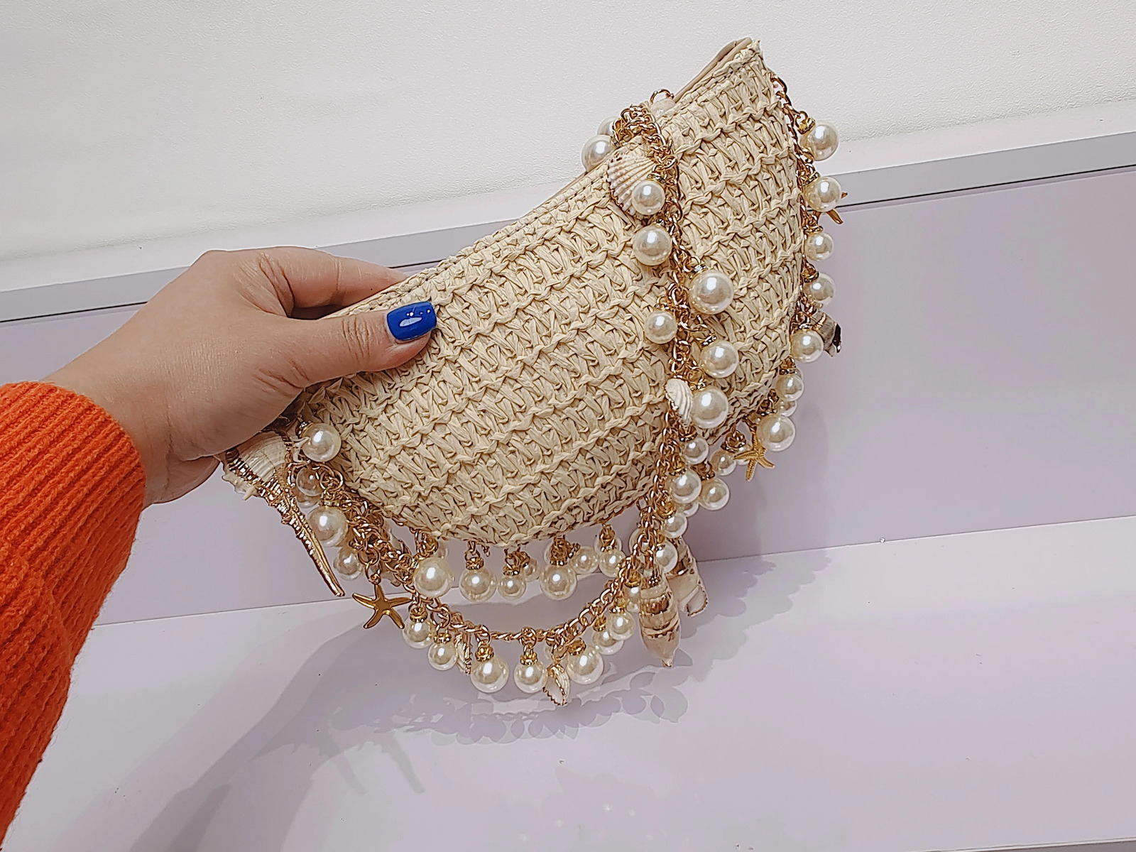 Sea Breeze Seaweed Shell Pearl Bag Handmade Handbag 250103