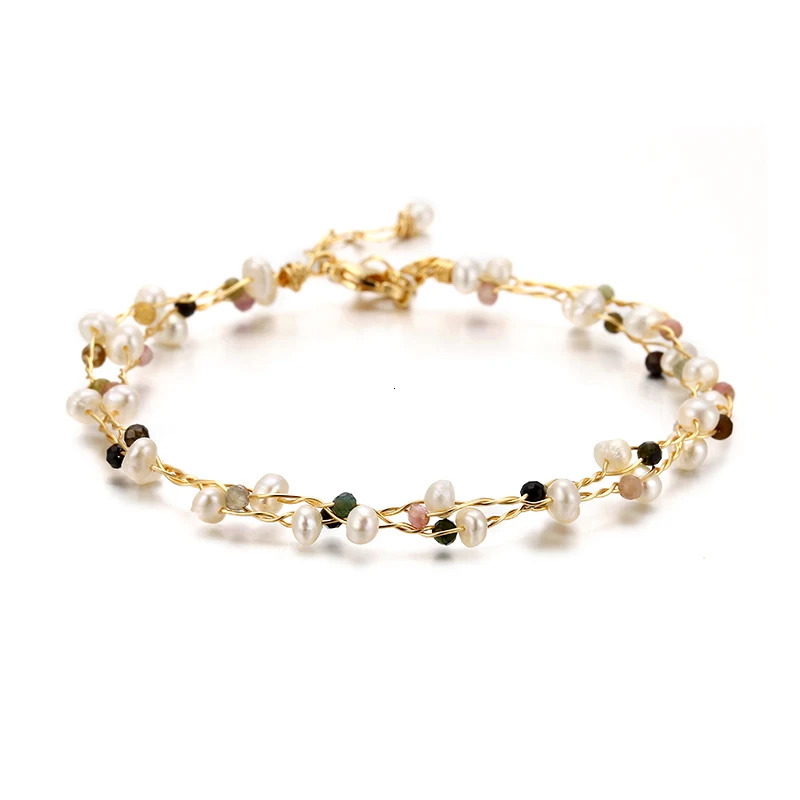 Original handmade 14K gold filled natural freshwater pearl tourmaline womens bracelet jewelry womens birthday gift 250102
