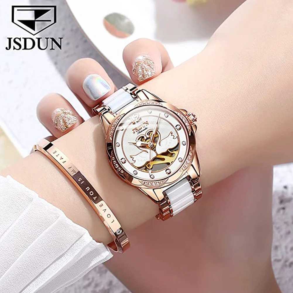 Luxury mechanical female design skeleton elegant ceramic Str waterproof women wrist girl Dr W250104