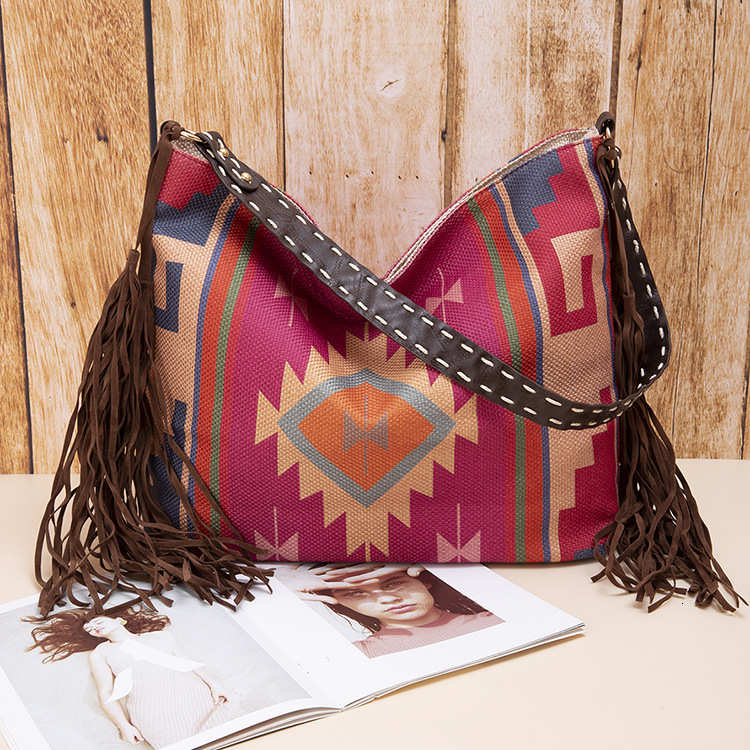 Bohemian Handmade Woven Flowing Silk Cotton And Linen Single Shoulder Large Bag For Women