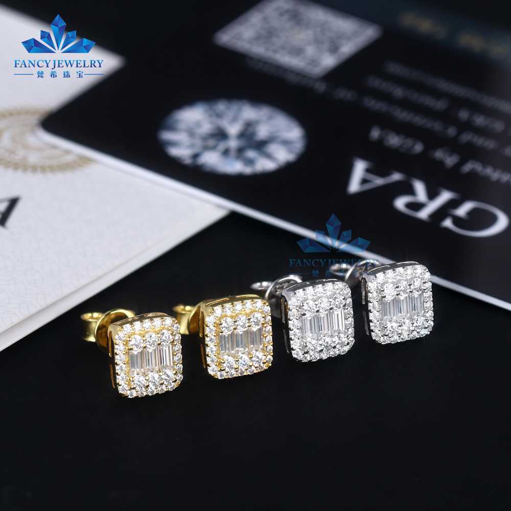 Factory Direct Wholesale Hiphop iced out Baguette VVS Diamond Moissanite Stud Earrings Party Gift Hola Earrings