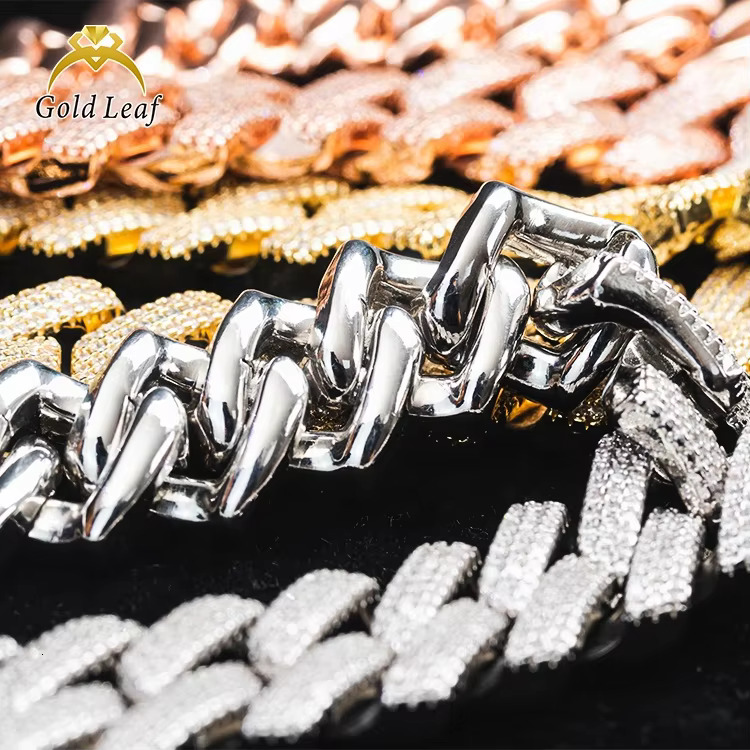Goldleaf Jewelry Rock Sterg Sier Iced Out Bracelet Necklace Hiphop 18mm VVS Moissanite Cuban k Chain