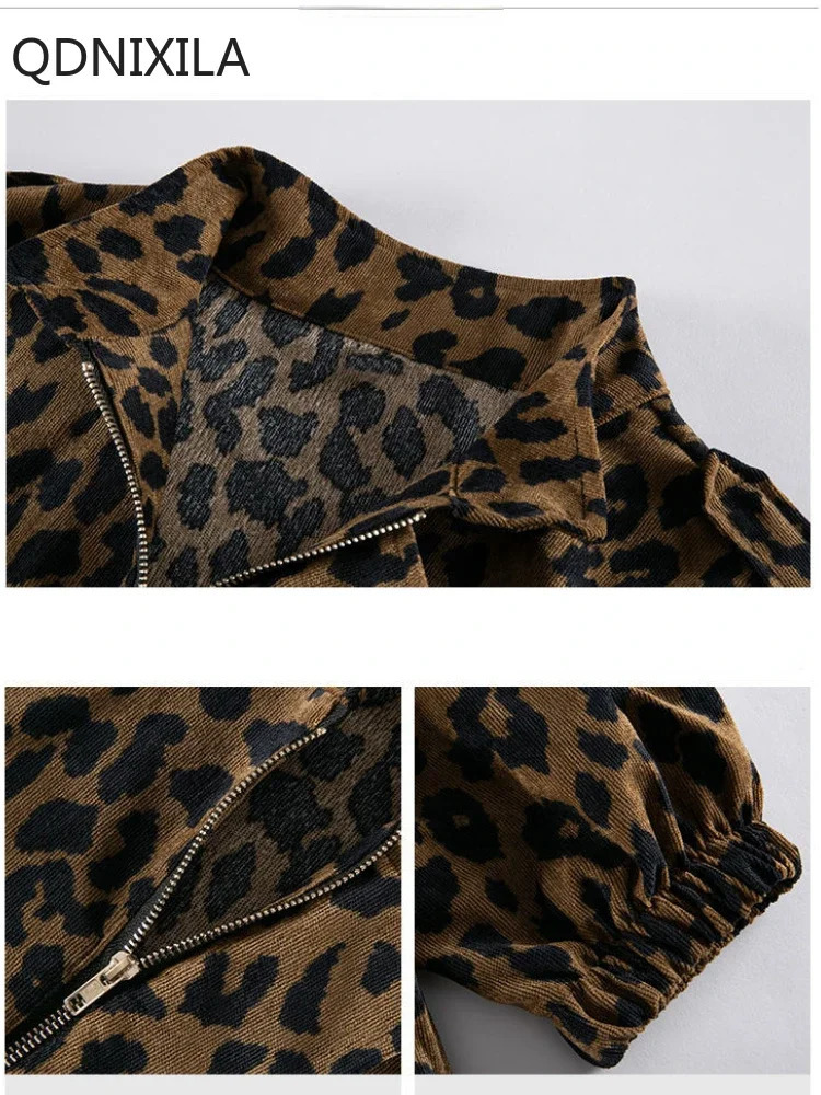 Leopard Print Trench Coat for Women Loose Tooling Jacket Medium and Long Korean Version Outerwears 2024 Autumn 241224