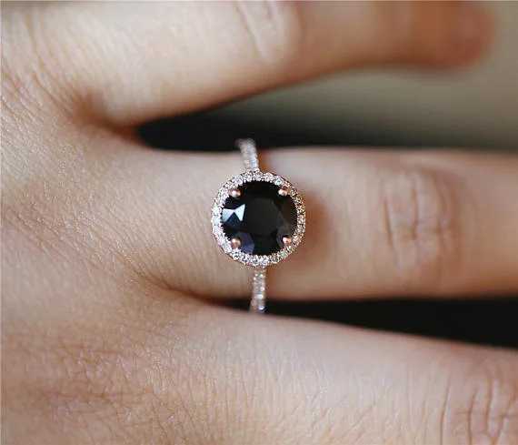 925 Sterling Silver Color Style Womens Natural Black Close Ring Inlaid Zircon Diamond Gemstone Rose Gold Geometric JewelryXJ250104