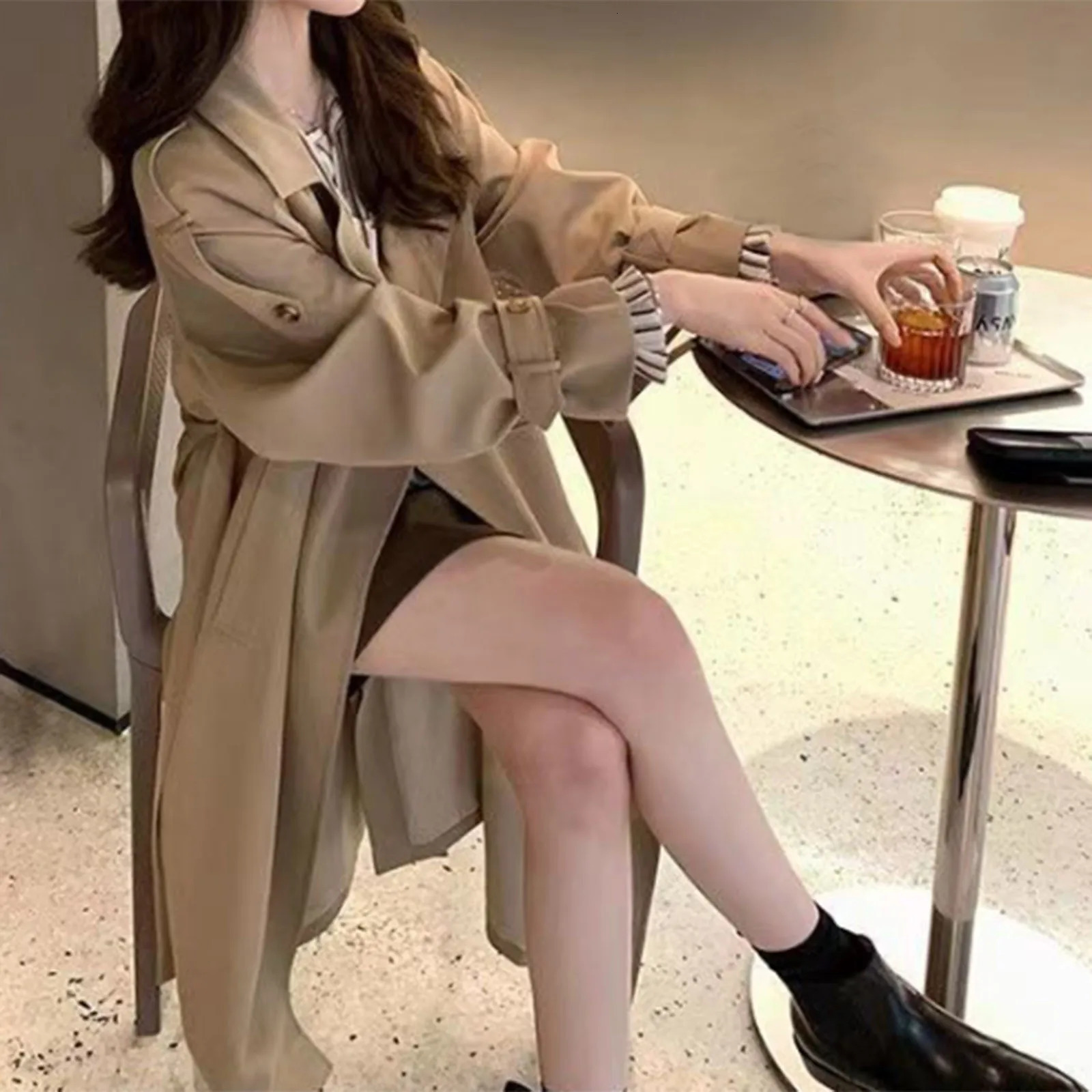 2024 Spring And Autumn WomenS Windbreaker Coats Mid Length White Lady Outwear Fashion Versatile Female Trench Coat 250102
