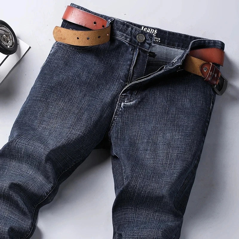 Spring Autumn Men Classic Jeans Business Fashion Straight Regular Blue Stretch Denim Trousers Mens Smart Jeans 241230