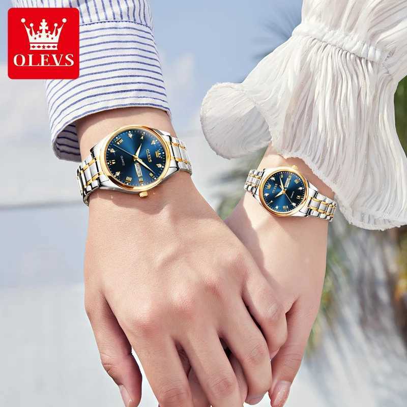 OLEVS Couple is a top brand luxury and fashionable original quartz stainless steel waterproof luminous couple W250104