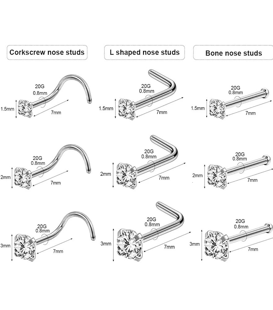 100Pcs 20G Stainless Steel Nose Ring Hypoallergenic L-Shaped Studs for Men and Women Stylish Nose Piercing Jewelry Golden Screw 250103