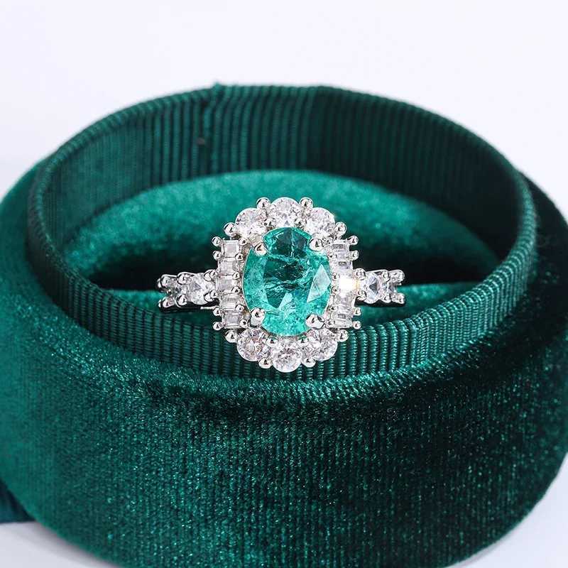 Exquisite Paraiba Green High Caon Diamond 925 Silver Plated Ring for Women Double Crystal Anniversary Gift Party JewelryXJ250514
