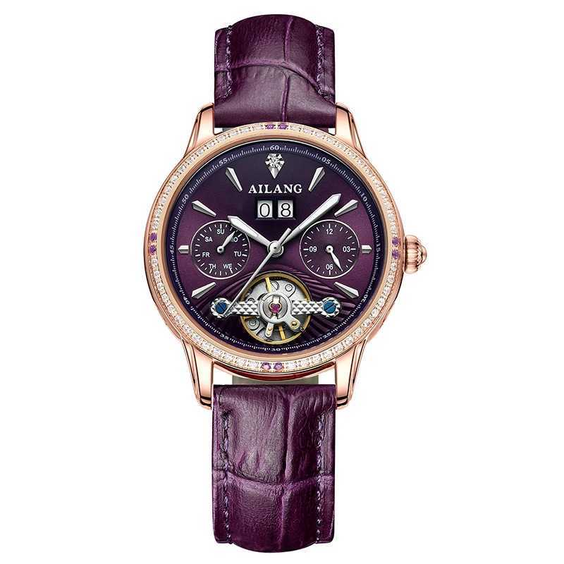 AILANG New Touillon Automatic Mechanical Womens Skeleton Waterproof Calendar Luxury Womens Wrist Relogio Women W250104