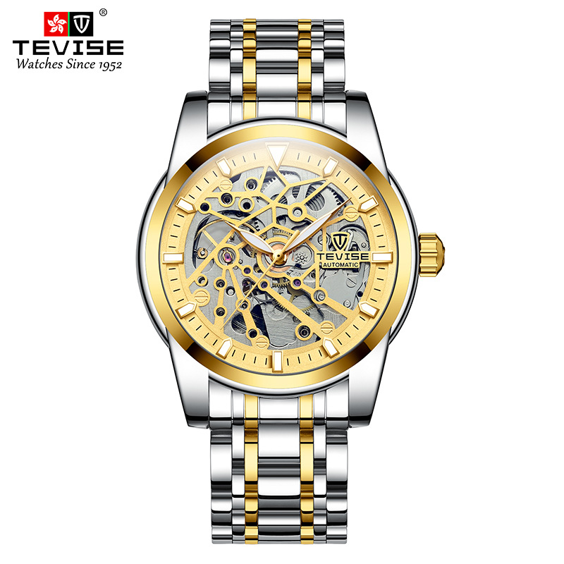 TEVISE Mechanical Watch Tourbillon Hollow-out Design Luminous Function Automatic High-end Business Brand Wristwatch T025 T9005E