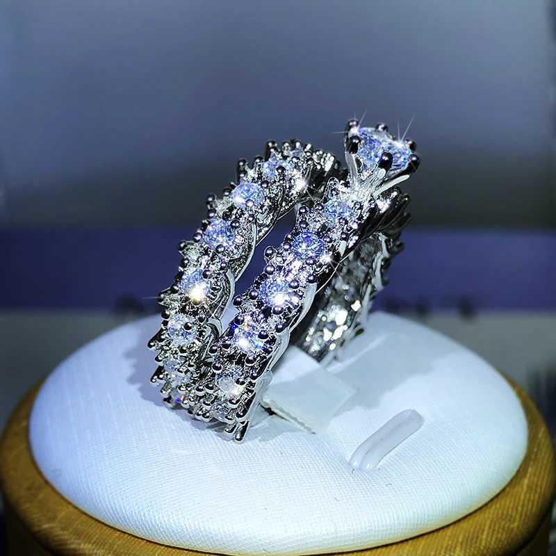 Fashionable High-End Full Diamond Full Zircon Pair Ring Design 925 Sterling Silver Party Wedding Engagement Jewelry GiftXJ250104