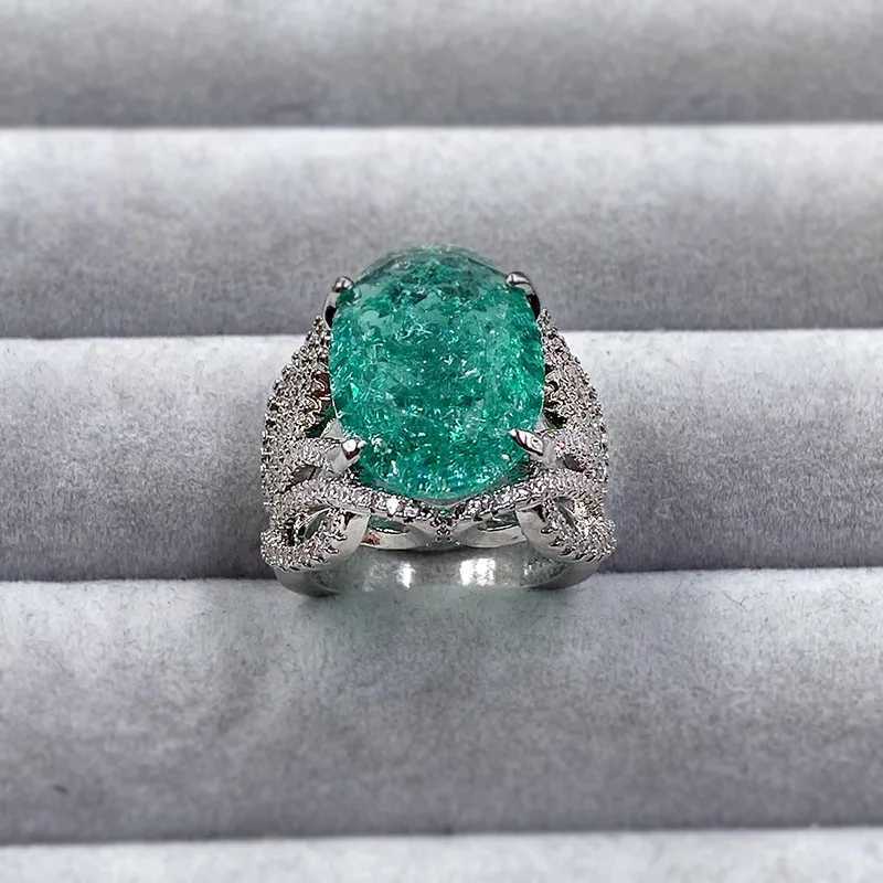 2022 NEW Tremd Green Emerald Paraiba Rings For Women Engagement Wedding Promise S925 Sterling Silver Party Open Size JewelryXJ250104