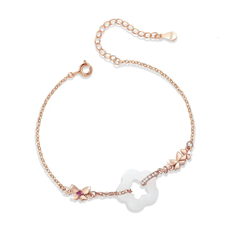 Butterfly sterling silver white jade womens niche light zircon bracelet Ins style plum blossom bracelet 250102