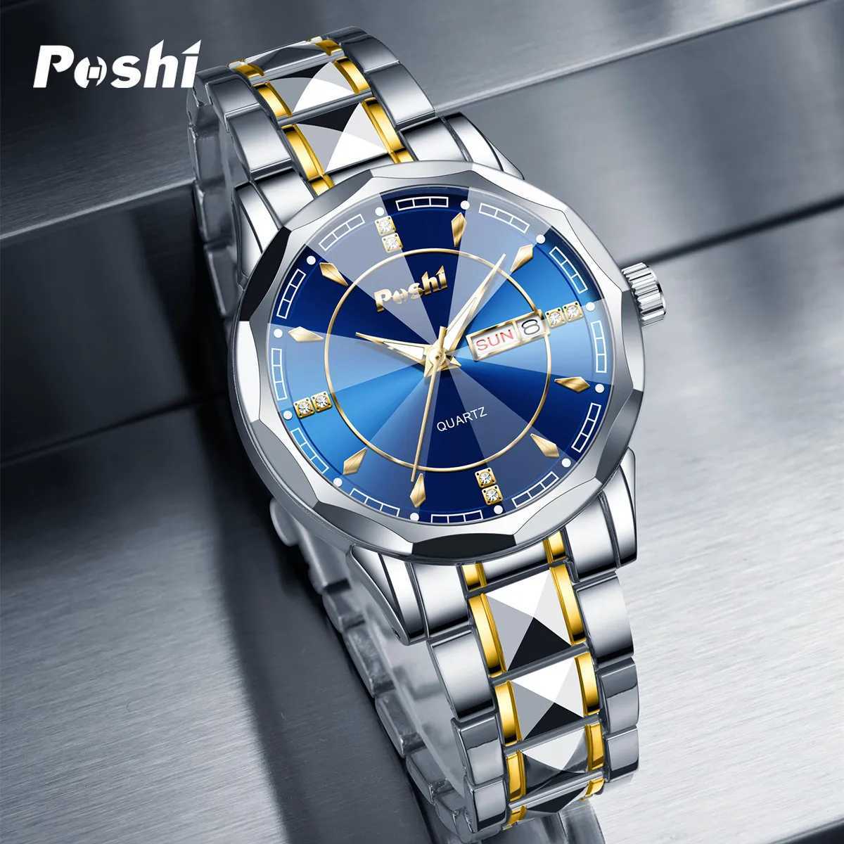 POSHI 983 Mens Wrist Busin Quartz Original Brand Date Week Luxury es Life Waterproof W250104
