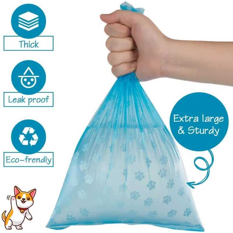 Pet Poop Bags Disposable Dog Perros Waste Bag Bulk Poop 5 Roll(75Pcs) Bags with Paw Prints Clean Pick Up Tools Pet ItemsXJ250104