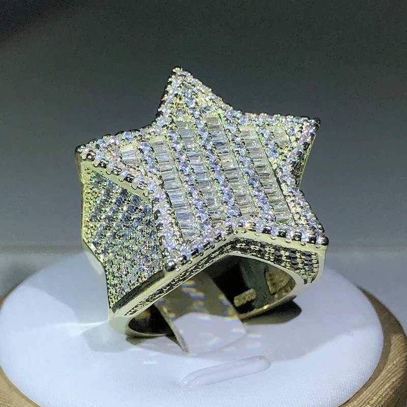 925 Silver New arrivel Hip-hop Full Crystal Micro-inlaid Zircon Big Five-pointed Star Ring For Men and Women JewelryXJ250104