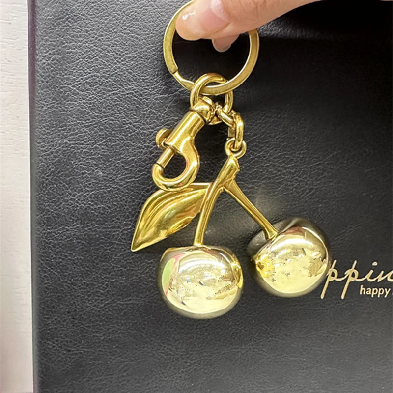 Glitter Gold Cherry Keychain Cherries Pendant For Handbag Shoulder Bags Womens bag Charm Accessories Gift250103
