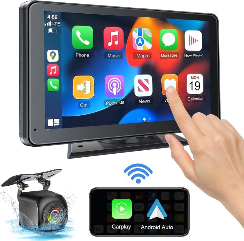 7 HD Portable Stereo Carplay Screen for Wireless Android Auto, Backup Camera, Car Audio Receivers with Voice Control, Mirror Link, Bluetooth, GPS Navi