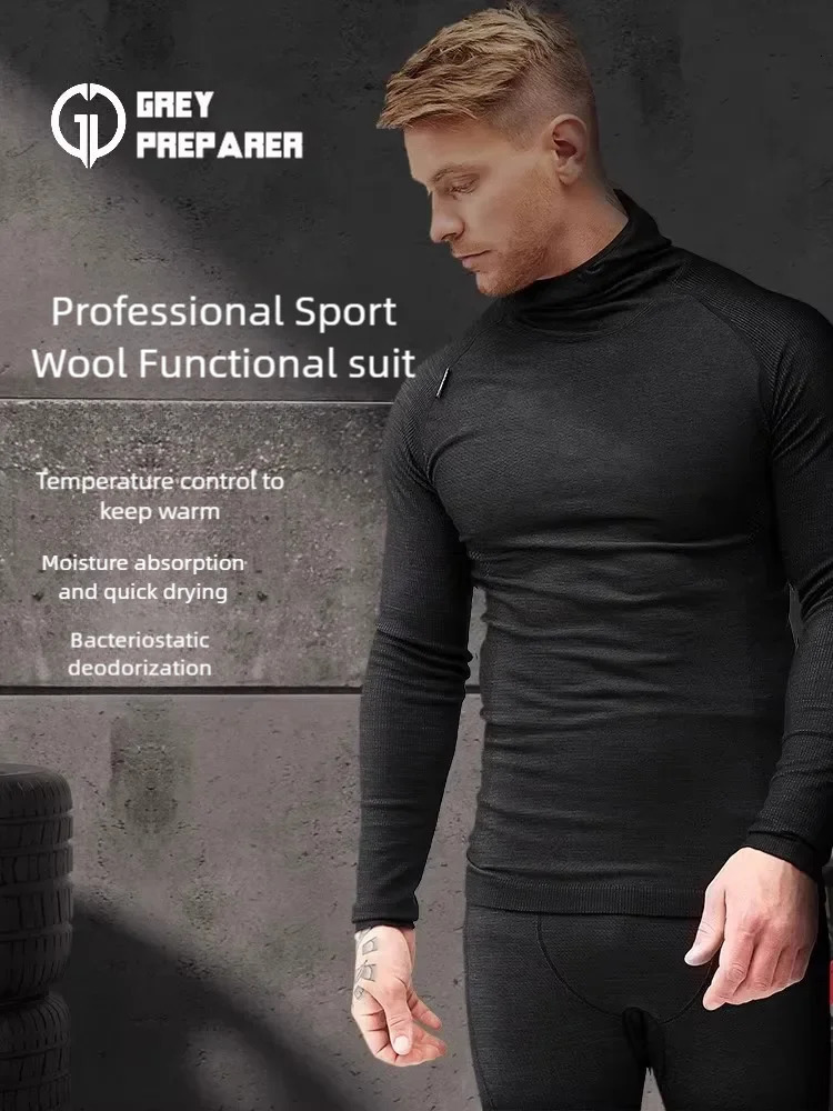 Outdoor mens and womens ski base set Merino wool thermal underwear multifunctional compression clothes running training cloth 250102