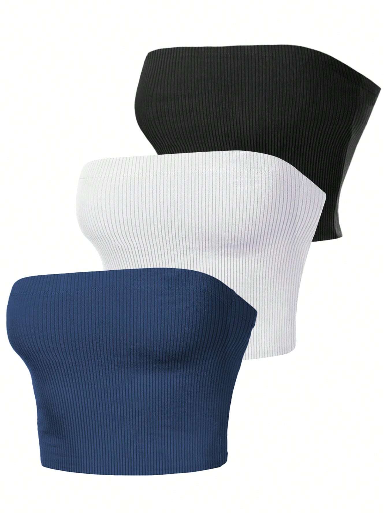 Womens 3 Pack Tube Crop Tops Going Out Strapless Basic Backless Bandeau Bra Summer Outfits