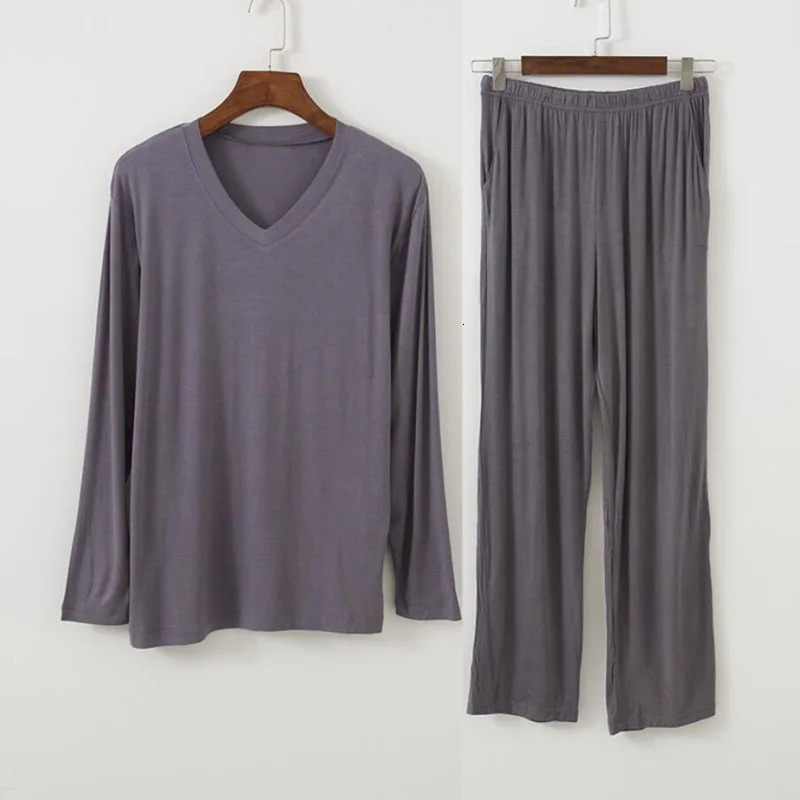 Plus Size 8XL 140KG Men Pajamas Sets V Neck Modal Long Sleeve Tops Pants Home wear Breathable Casual Soft Male Sleepwear 250103