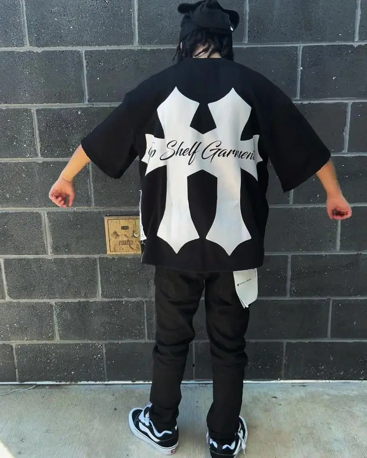 Y2K mens clothing American Gothic hip-hop letter printed oversized T-shirt round neck cotton short sleeved top 250103