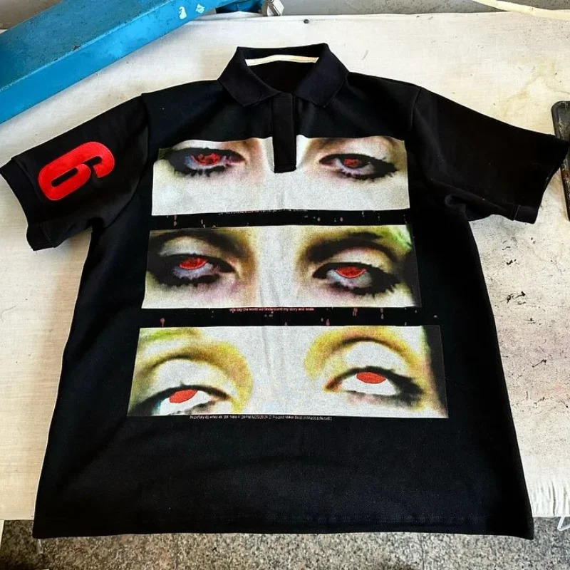 Y2K Punk Goth Style Fashion Personality Unique Polo Shirt Street Hip Hop Harajuku Men Short Sleeved Graffiti Summer Dress 250103