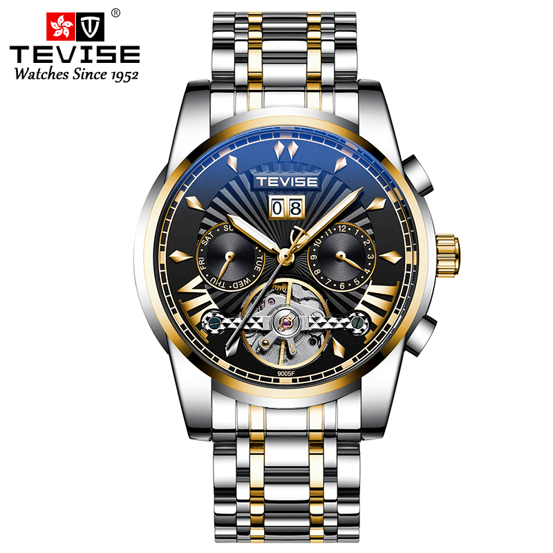 TEVISE Mechanical Watch Fashion Trendsetter Mens Automatic Wristwatch Luminous Waterproof Watch T026- T9005F